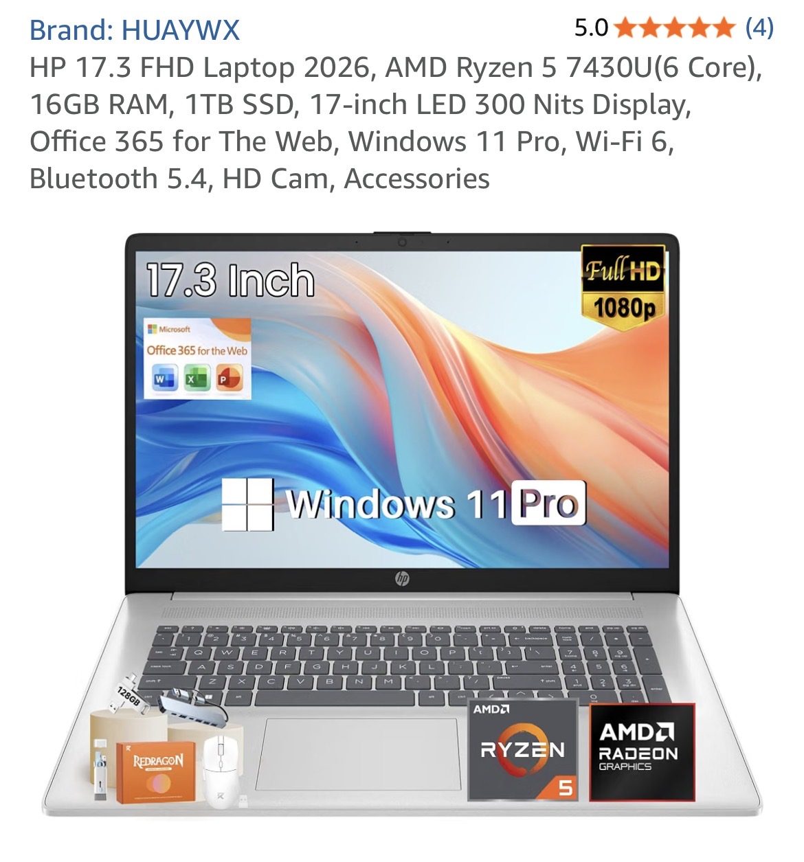 HP 17.3-inch Ryzen 5 Laptop
