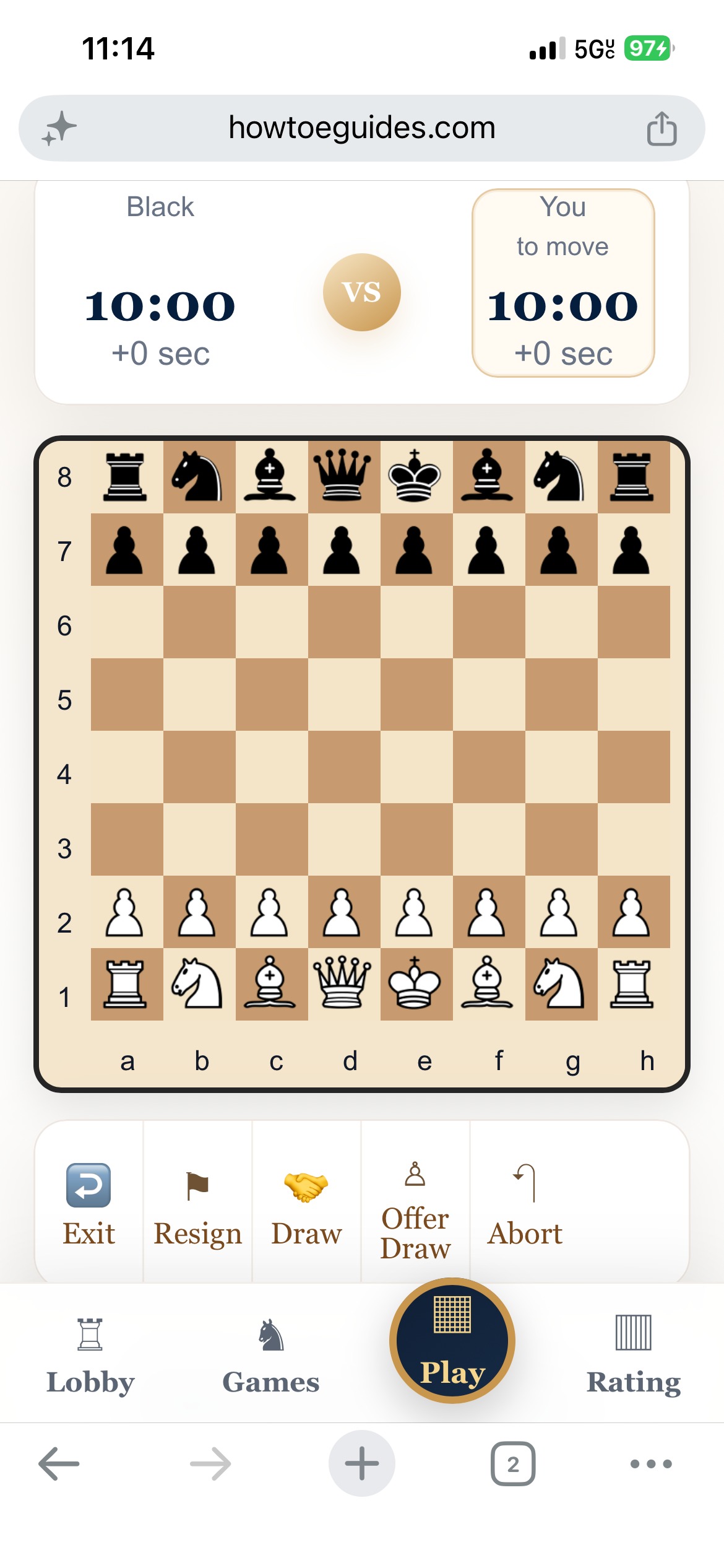 Chess server live gameplay screen