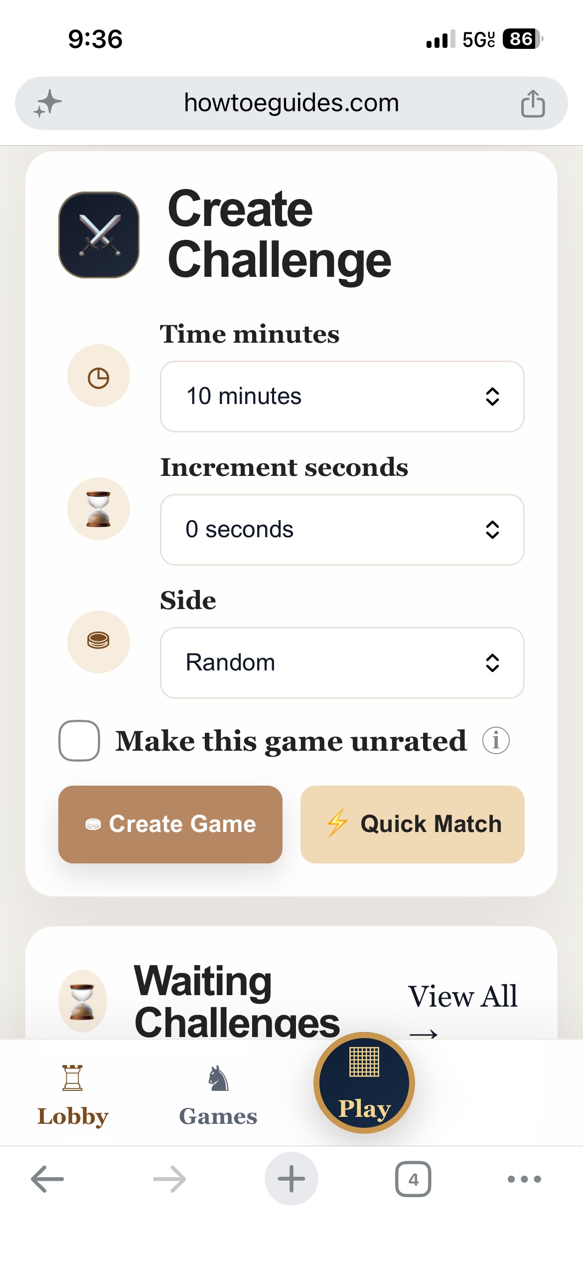 Game chat screen for chess server