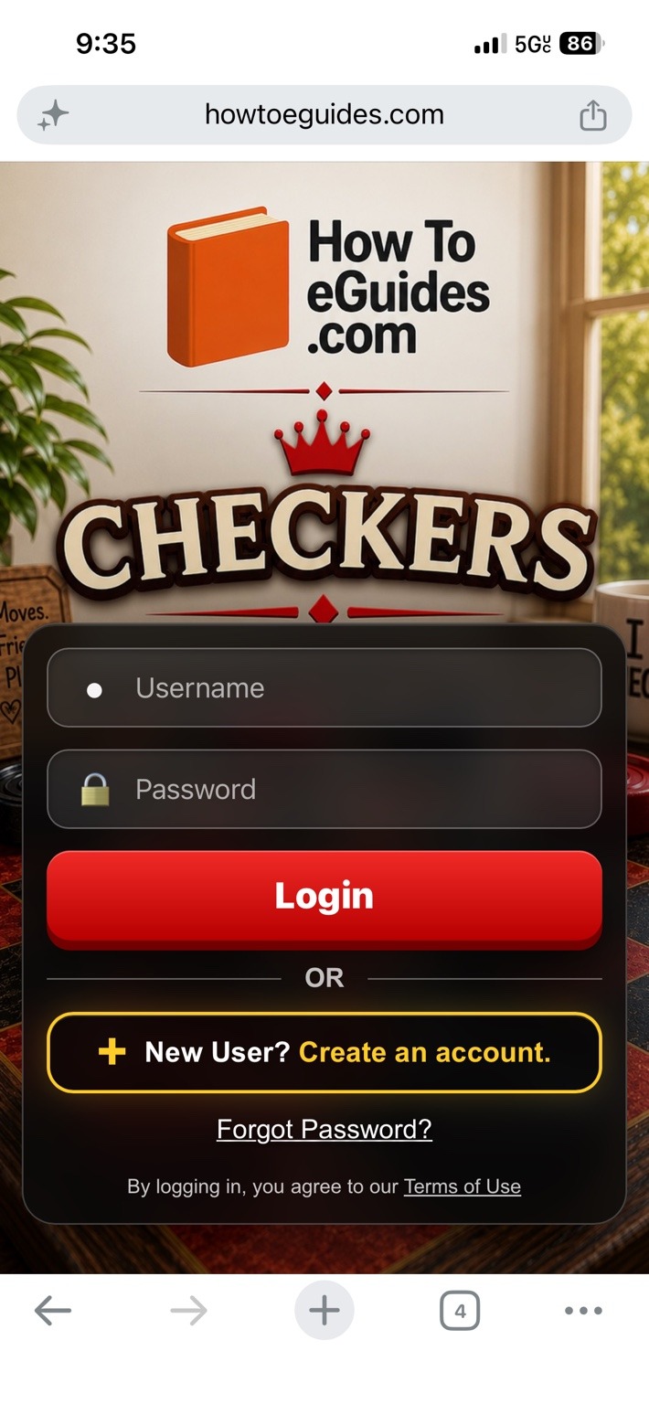 Checkers server login screen