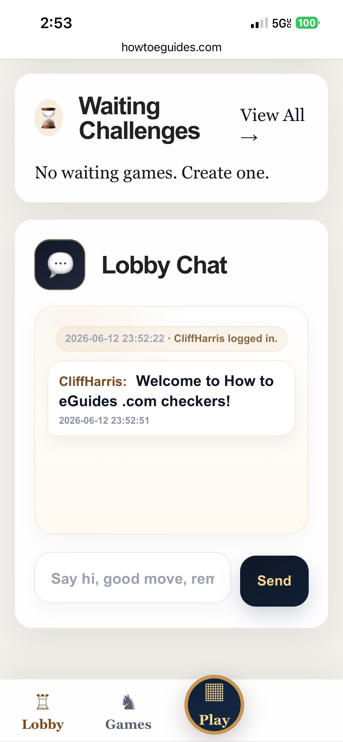 Checkers mobile lobby chat